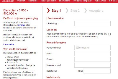 Screenshort Bank Norwegian ansökning kreditkort